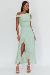 Moonlit Magic Asymmetric Neckline Maxi Dress Sage